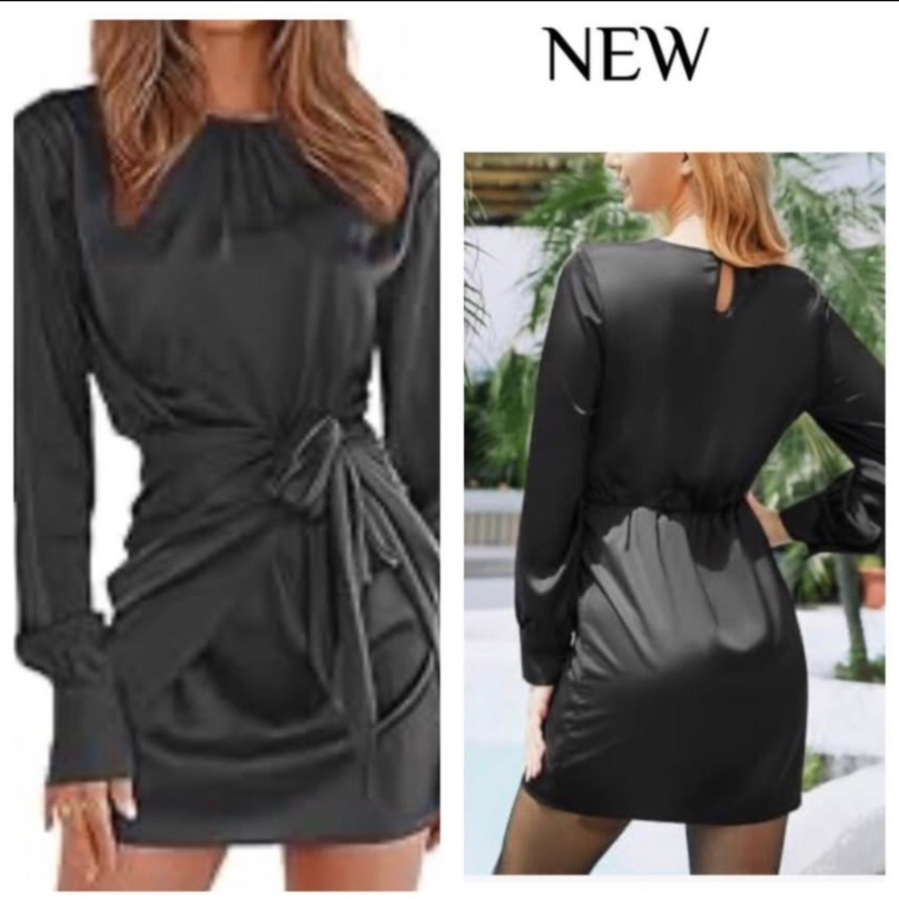 New Satin V Neck Long Sleeve Blouse - Medium